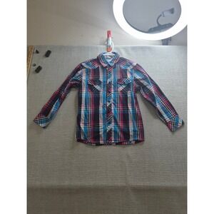 Ace of Diamond Shirt Boys 12 Multicolor Plaid Cotton Pearl Snap Collar Casual